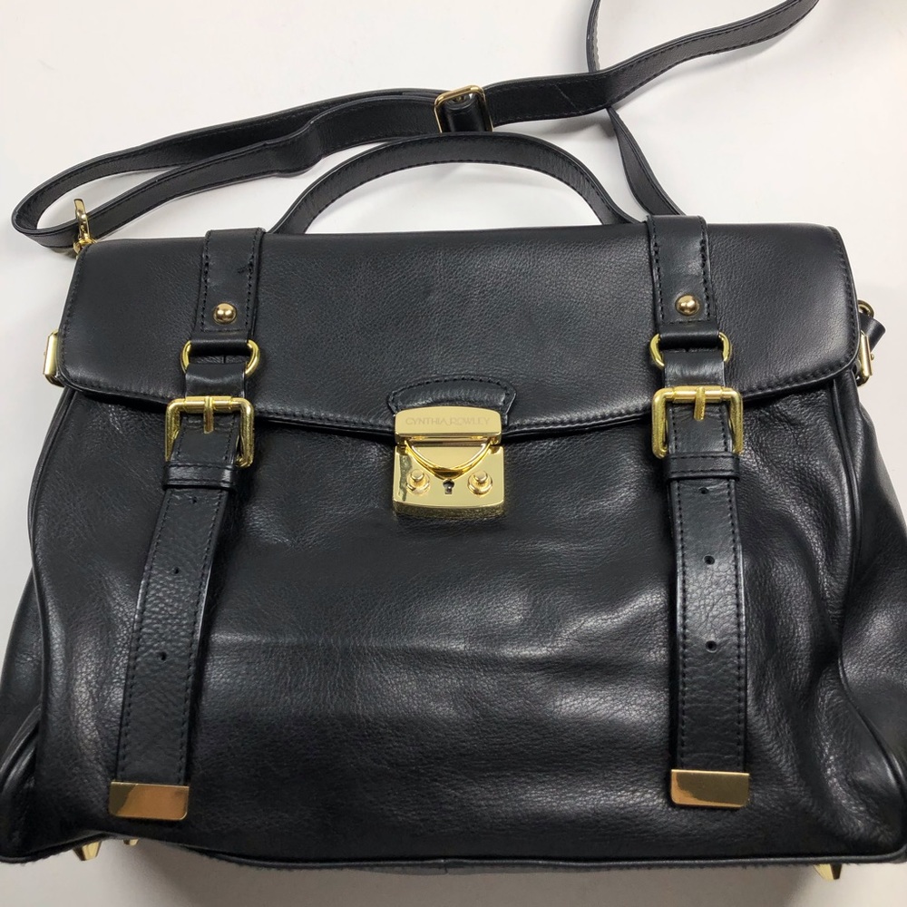 Cynthia Rowley Bag Large Black Leather Locking Briefcase, Messenger, School Bag